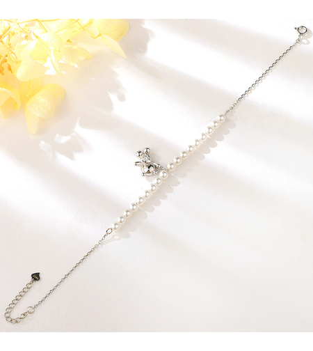 Сребърна гривна Мече с перли с родий | колекция Delicate Silver | Бижута Invoke.bg