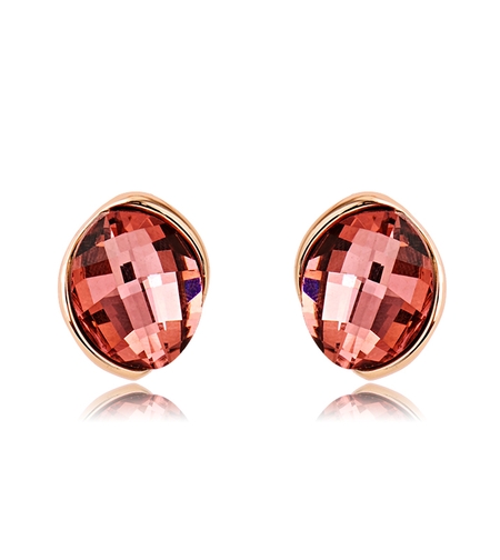 Обеци розово позлатяване червени кристали | Колекция Rose Gold | Бижута Invoke