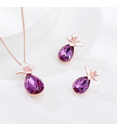 Комплект розово позлатяване с кристали Swarovski | Колекция Rose Gold | Бижута Invoke