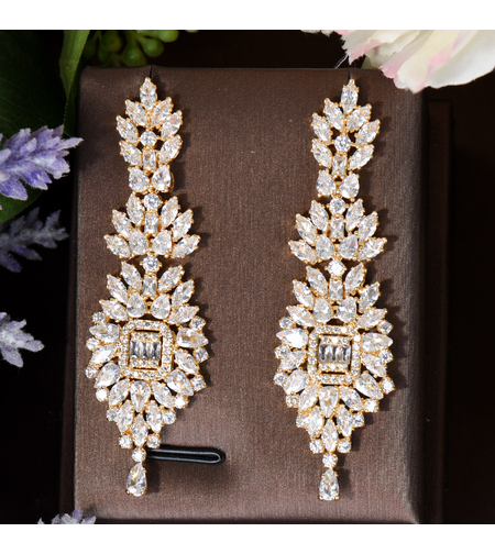 Обеци жълто позлатяване висш елеганс | Колекция Luxury Secret | Бижута Invoke.bg