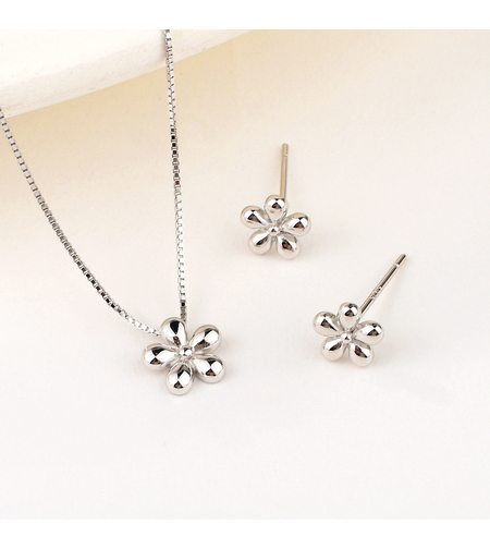 Сребърен комплект Цвете с родий | колекция Delicate Silver | Бижута Invoke.bg
