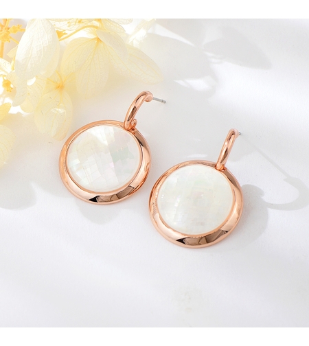 Обеци розово позлатяване пълнолуние от седеф | Колекция Rose Gold | Бижута Invoke.bg