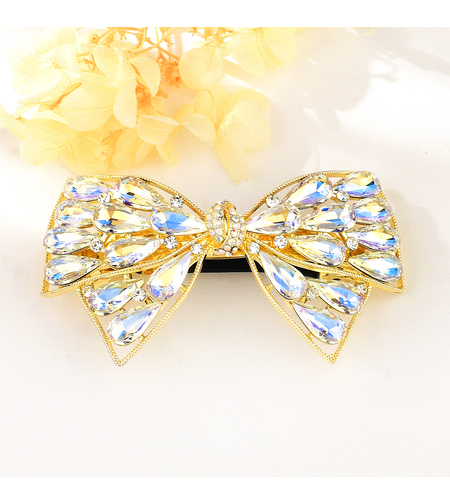RIBBON WITH CRYSTAL DROPS HAIR CLIP YELLOW GOLD PLATING