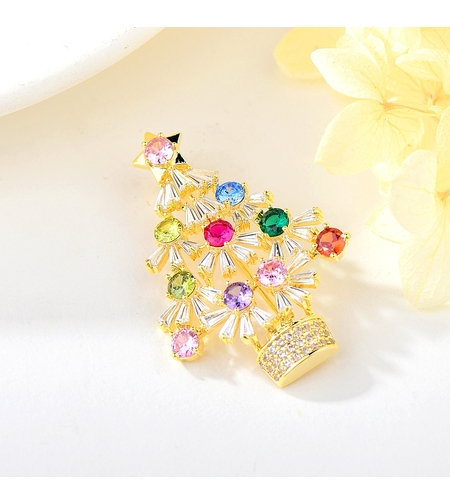 Брошка жълто позлатяване 'Коледна елха' | Бижута Invoke.bg