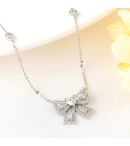 Сребърно колие Панделка | Колекция Мойсанит | Бижута Invoke.bg