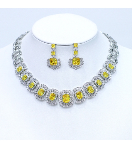 Комплект бяло позлатяване жълти кристали Royal | Колекция Luxury Secret | Бижута Invoke.bg