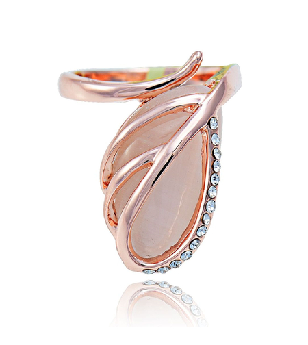 Пръстен розово позлатяване листо с камък котешко ухо | Колекция Rose Gold | Бижута Invoke.bg