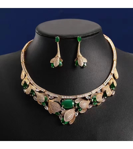 Комплект жълто позлатяване зелени цветя | Колекция Luxury Secret | Бижута Invoke.bg