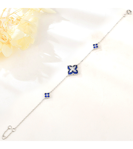 Сребърна гривна с платина и сини кубични циркони | Колекция Silver Premium | Бижута Invoke.bg