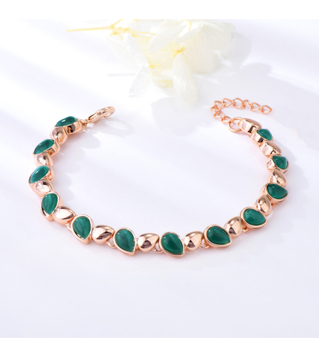 Гривна розово позлатяване зелени капки | Колекция Rose Gold | Бижута Invoke.bg