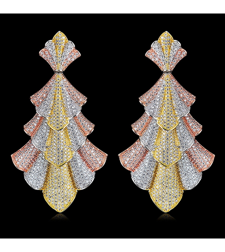 Обеци трицветно позлатяване с кристали Swarovski | Бижута Invoke.bg