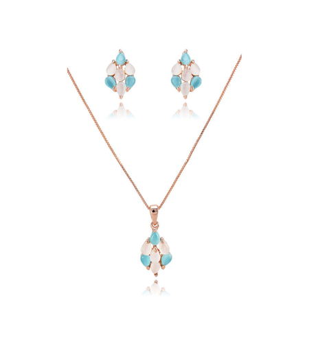 Комплект розово позлатяване 'Капки' с камък котешко око | Бижута Invoke.bg