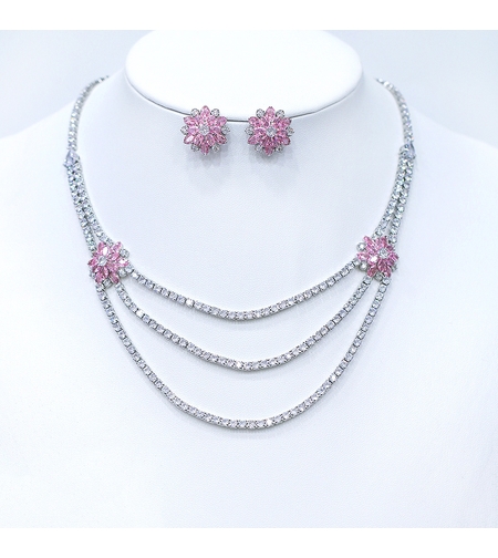 Комплект бяло позлатяване розови цветя | Колекция Luxury Secret | Бижута Invoke.bg