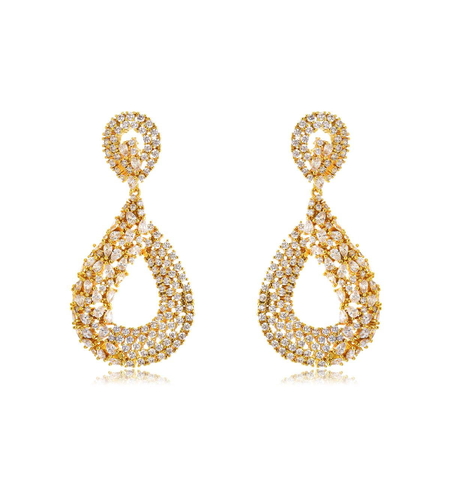 Обеци жълто позлатяване 'Капки' с кристали Swarovski | Бижута Invoke.bg