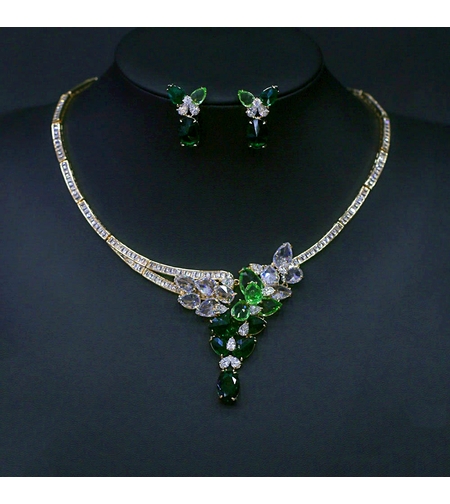 Комплект жълто позлатяване зелени цветя | Колекция Luxury Secret | Бижута Invoke.bg