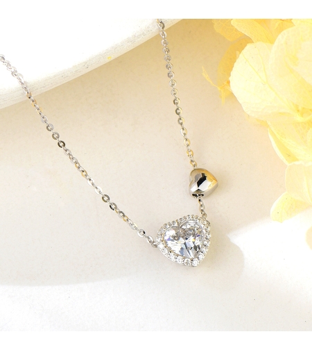 Сребърно колие Кристално и сребърно сърце | колекция Delicate Silver | Бижута Invoke.bg
