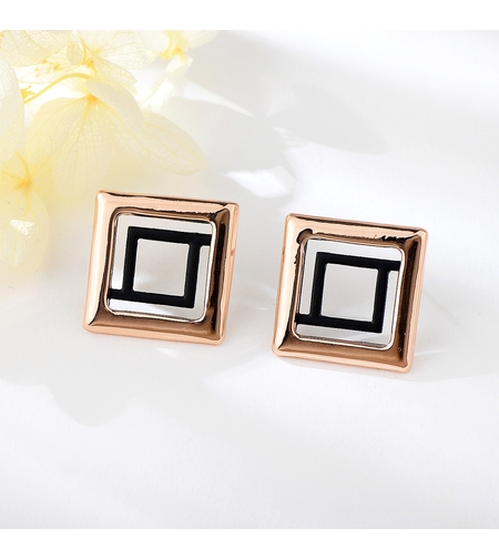 Обеци розово позлатяване квадратни рамки | Колекция Rose Gold | Бижута Invoke.bg