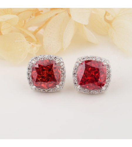 Сребърни обеци квадратни червени | Колекция Crushed Ice | Бижута Invoke