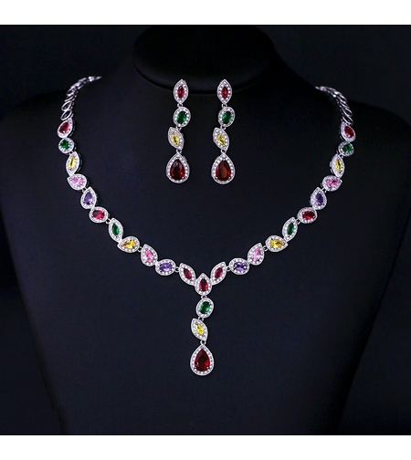 Комплект бяло позлатяване пъстри капки | Колекция Luxury Secret | Бижута Invoke.bg