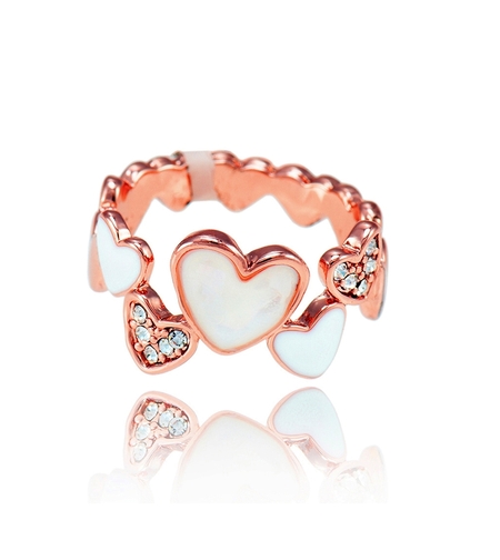 Пръстен розово позлатяване бели сърца | Колекция Rose Gold | Бижута Invoke.bg