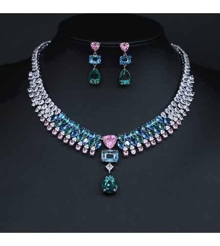 Комплект бяло позлатяване кристални капки | Колекция Luxury Secret | Бижута Invoke.bg