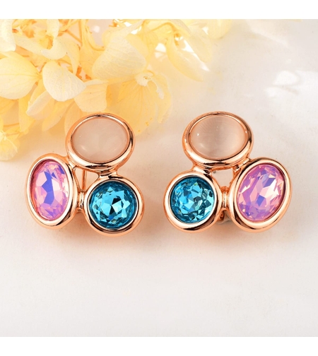 Обеци розово позлатяване цветни овали | Колекция Rose Gold | Бижута Invoke