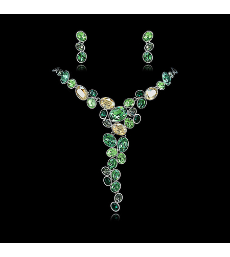 Комплект бяло позлатяване 'Зелен водопад' с кристали Swarovski - LSS50 | Бижута Invoke.bg