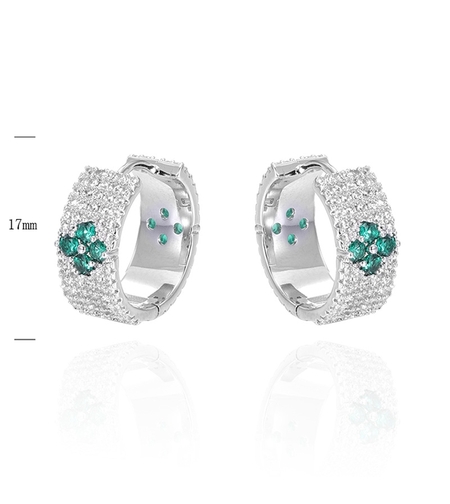 Сребърни обеци с платина и зелени кубични циркони | Колекция Silver Premium | Бижута Invoke.bg