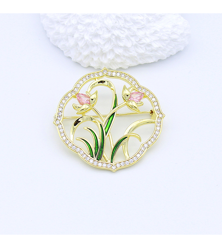 Стилна брошка жълто позлатяване 'Цветна картина' | Бижута Invoke.bg