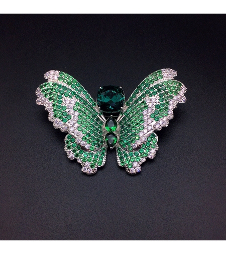 Брошка бяло позлатяване 'Зелена пеперуда' | Бижута Invoke.bg