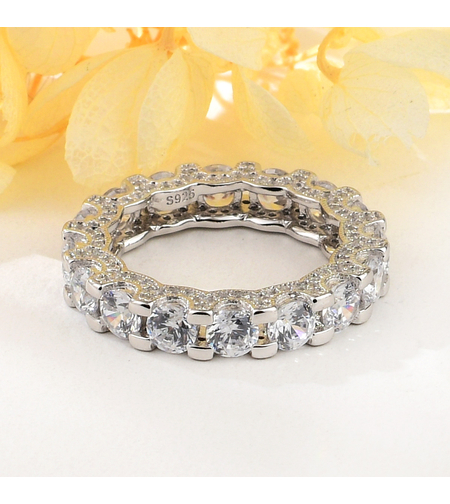 Сребърен пръстен с платина и кубични циркони | Колекция Silver Premium | Бижута Invoke.bg