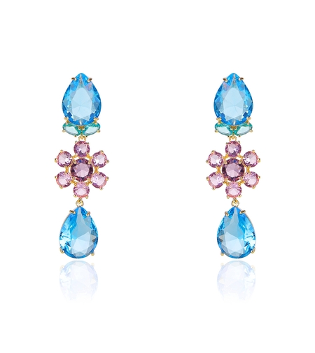 Обеци жълто позлатяване цветна градина | Колекция Luxury Secret | Бижута Invoke.bg