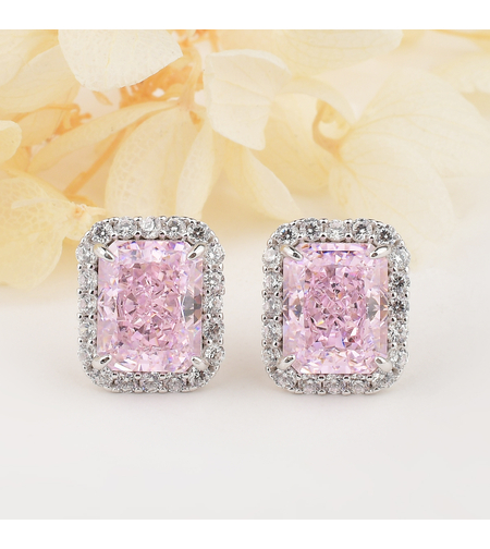 Сребърни обеци правоъгълни розови | Колекция Crushed Ice | Бижута Invoke