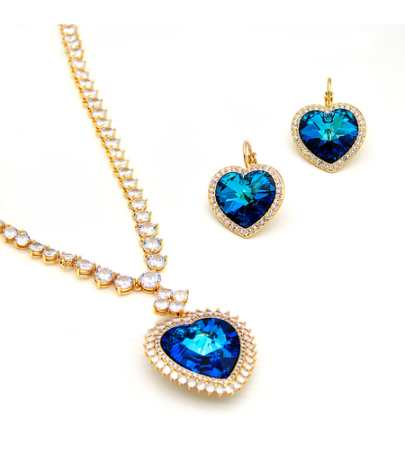 Комплект розово позлатяване синьо сърце | Колекция Luxury Secret
