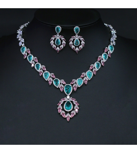 Комплект бяло позлатяване тюркоазени капки | Колекция Luxury Secret | Бижута Invoke.bg