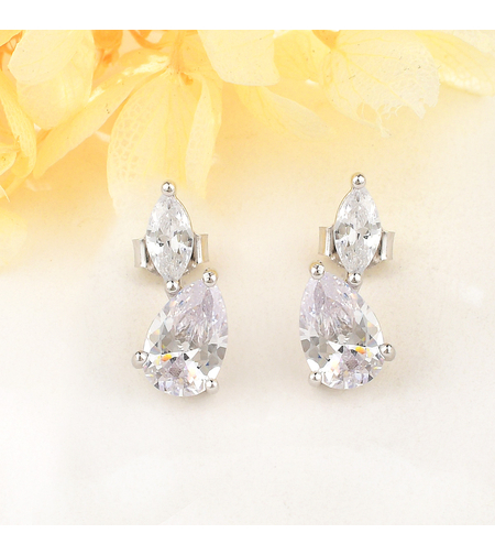 Сребърни обеци с платина и кубични циркони | Колекция Silver Premium | Бижута Invoke.bg