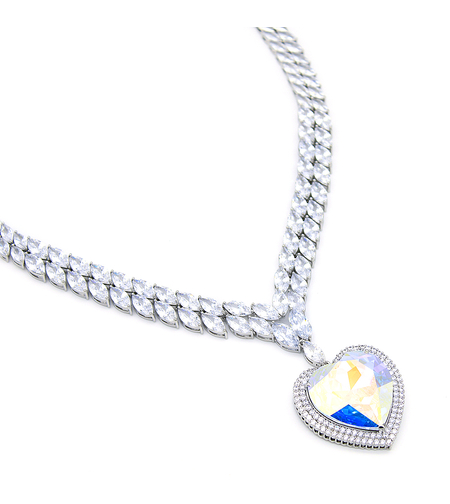 Колие бяло позлатяване пъстро сърце | Колекция Luxury Secret