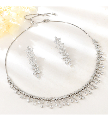 Сребърен комплект с платина и кубични циркони | Колекция Silver Premium | Бижута Invoke.bg