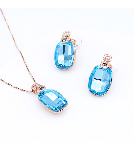 Комплект розово позлатяване син кристал | Колекция Rose Gold | Бижута Invoke.bg