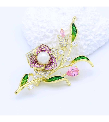 BEAUTIFUL FLOWER LUXURY BROOCH YELLOW GOLD PLATTING