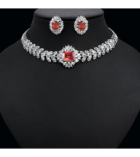 Комплект бяло позлатяване червени кристали | Колекция Luxury Secret | Бижута Invoke.bg