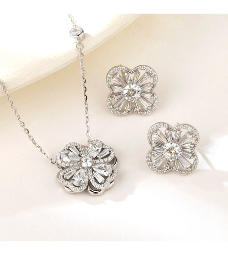 Сребърен комплект Цветя с родий | колекция Delicate Silver | Бижута Invoke.bg