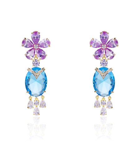 Обеци жълто позлатяване цветна градина | Колекция Luxury Secret | Бижута Invoke.bg