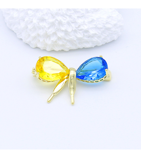 Стилна брошка жълто позлатяване цветна панделка