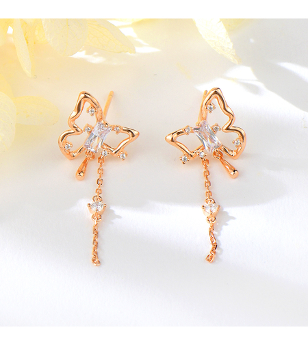 Сребърни обеци Пеперуди с розово позлатяване | колекция Delicate Silver | Бижута Invoke.bg