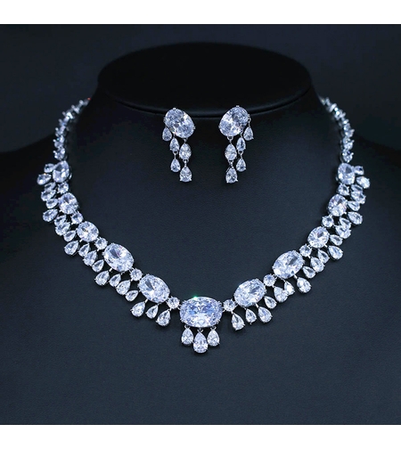 Комплект бяло позлатяване кристални капки | Колекция Luxury Secret | Бижута Invoke.bg