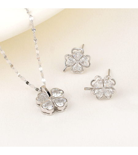 Сребърен комплект Цвете с родий | колекция Delicate Silver | Бижута Invoke.bg