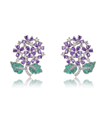 Обеци бяло позлатяване 'Цветя' | Колекция Luxury Secret | Бижута Invoke.bg