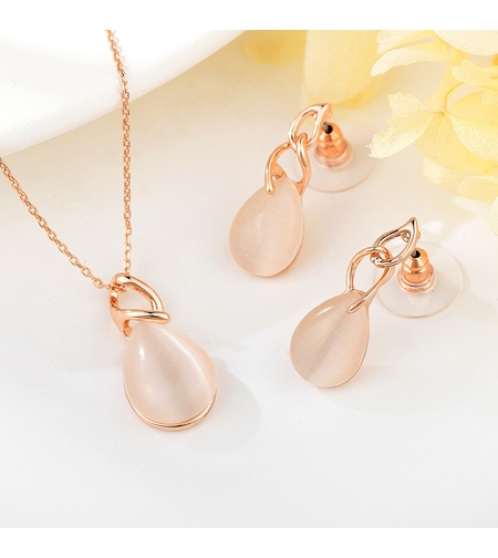 Комплект розово позлатяване котешко око | Колекция Rose Gold | Бижута Invoke.bg