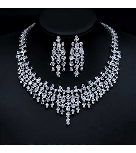 Комплект бяло позлатяване кристални капки | Колекция Luxury Secret | Бижута Invoke.bg